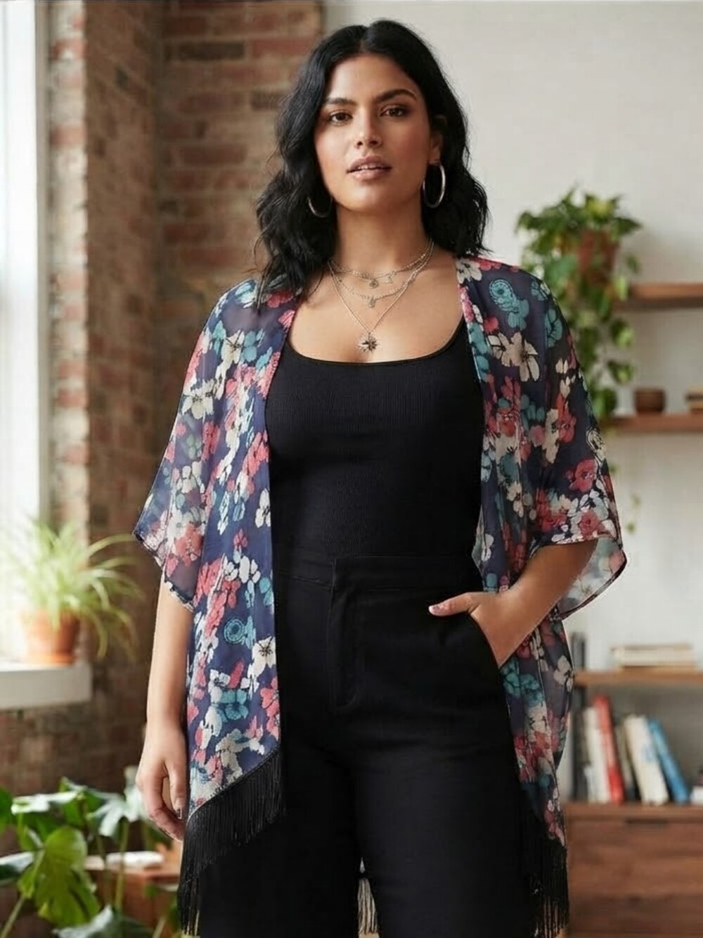 RARE Star Wars Navy Blue Floral Galactic Empire Cog Fringe Kimono Wrap